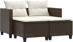 vidaXL - Tuinbank - 2-zits - met - voetenbanken - poly - rattan - bruin