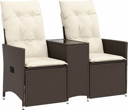 vidaXL - Tuinbank - 2-zits - verstelbaar - met - tafel - poly - rattan - bruin