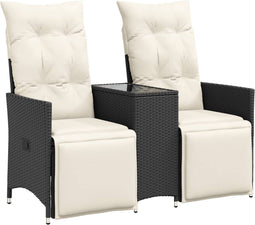 vidaXL - Tuinbank - 2-zits - verstelbaar - met - tafel - poly - rattan - zwart