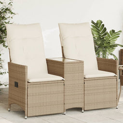 vidaXL - Tuinbank - 2-zits - verstelbaar - met - tafel - poly - rattan - beige