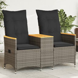 vidaXL - Tuinbank - 2-zits - verstelbaar - met - tafel - poly - rattan - grijs