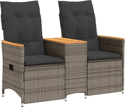 vidaXL - Tuinbank - 2-zits - verstelbaar - met - tafel - poly - rattan - grijs