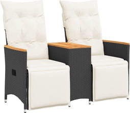 vidaXL - Tuinbank - 2-zits - verstelbaar - met - tafel - poly - rattan - zwart