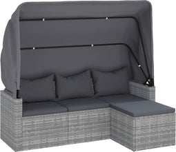 vidaXL - Tuinbank - 3-zits - met - dak - en - voetenbank - poly - rattan - grijs