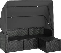vidaXL - Tuinbank - 3-zits - met - dak - en - voetenbank - poly - rattan - zwart