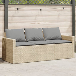 vidaXL - Tuinbank - 3-zits - met - kussens - poly - rattan - beige