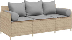 vidaXL - Tuinbank - 3-zits - met - kussens - poly - rattan - beige