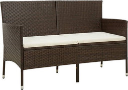 vidaXL - Tuinbank - 3-zits - met - kussens - poly - rattan - bruin