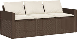 vidaXL - Tuinbank - 3-zits - met - kussens - poly - rattan - bruin
