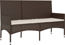 vidaXL - Tuinbank - 3-zits - met - kussens - poly - rattan - bruin
