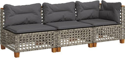 vidaXL - Tuinbank - 3-zits - met - kussens - poly - rattan - grijs