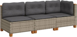 vidaXL - Tuinbank - 3-zits - met - kussens - poly - rattan - grijs