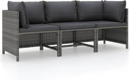 vidaXL - Tuinbank - 3-zits - met - kussens - poly - rattan - grijs