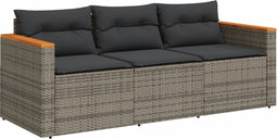 vidaXL - Tuinbank - 3-zits - met - kussens - poly - rattan - grijs