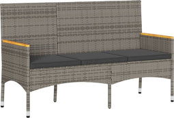 vidaXL - Tuinbank - 3-zits - met - kussens - poly - rattan - grijs