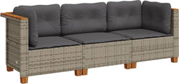 vidaXL - Tuinbank - 3-zits - met - kussens - poly - rattan - grijs