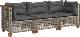 vidaXL - Tuinbank - 3-zits - met - kussens - poly - rattan - grijs