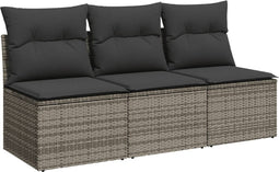 vidaXL - Tuinbank - 3-zits - met - kussens - poly - rattan - grijs