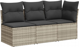vidaXL - Tuinbank - 3-zits - met - kussens - poly - rattan - lichtgrijs