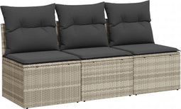 vidaXL - Tuinbank - 3-zits - met - kussens - poly - rattan - lichtgrijs