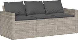 vidaXL - Tuinbank - 3-zits - met - kussens - poly - rattan - lichtgrijs