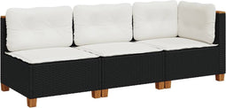 vidaXL - Tuinbank - 3-zits - met - kussens - poly - rattan - zwart