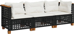 vidaXL - Tuinbank - 3-zits - met - kussens - poly - rattan - zwart