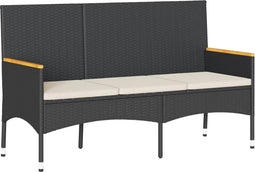 vidaXL - Tuinbank - 3-zits - met - kussens - poly - rattan - zwart