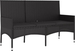 vidaXL - Tuinbank - 3-zits - met - kussens - poly - rattan - zwart