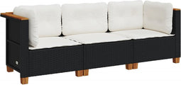 vidaXL - Tuinbank - 3-zits - met - kussens - poly - rattan - zwart