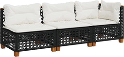 vidaXL - Tuinbank - 3-zits - met - kussens - poly - rattan - zwart