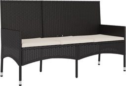 vidaXL - Tuinbank - 3-zits - met - kussens - poly - rattan - zwart