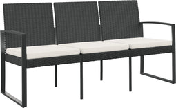vidaXL - Tuinbank - 3-zits - met - kussens - polypropeen - rattan - zwart