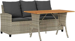 vidaXL - Tuinbank - 3-zits - met - kussens - & - tafel - poly - rattan - lichtgrijs