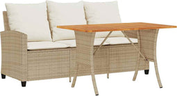 vidaXL - Tuinbank - 3-zits - met - kussens - & - tafel - poly - rattan - beige