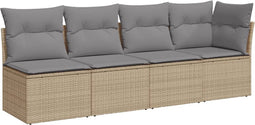vidaXL - Tuinbank - 4-zits - met - kussens - poly - rattan - beige