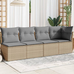 vidaXL - Tuinbank - 4-zits - met - kussens - poly - rattan - beige