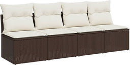 vidaXL - Tuinbank - 4-zits - met - kussens - poly - rattan - bruin