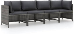 vidaXL - Tuinbank - 4-zits - met - kussens - poly - rattan - grijs