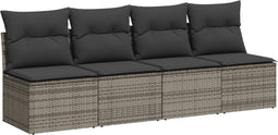vidaXL - Tuinbank - 4-zits - met - kussens - poly - rattan - grijs