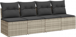 vidaXL - Tuinbank - 4-zits - met - kussens - poly - rattan - lichtgrijs