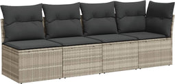 vidaXL - Tuinbank - 4-zits - met - kussens - poly - rattan - lichtgrijs
