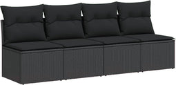 vidaXL - Tuinbank - 4-zits - met - kussens - poly - rattan - zwart