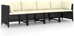 vidaXL - Tuinbank - 4-zits - met - kussens - poly - rattan - zwart