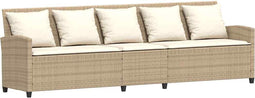 vidaXL - Tuinbank - 5-zits - met - kussens - poly - rattan - beige