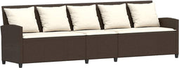 vidaXL - Tuinbank - 5-zits - met - kussens - poly - rattan - bruin