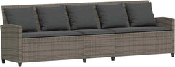 vidaXL - Tuinbank - 5-zits - met - kussens - poly - rattan - grijs
