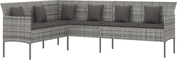 vidaXL - Tuinbank - L-vormig - met - kussens - poly - rattan - grijs