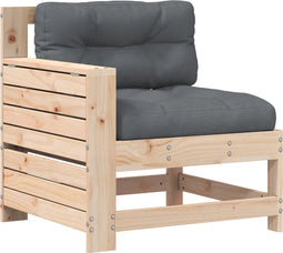 vidaXL - Tuinbank - met - armleuning - en - kussen - massief - grenenhout
