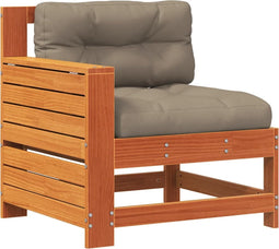 vidaXL - Tuinbank - met - armleuning - en - kussen - massief - grenenhout - wasbruin